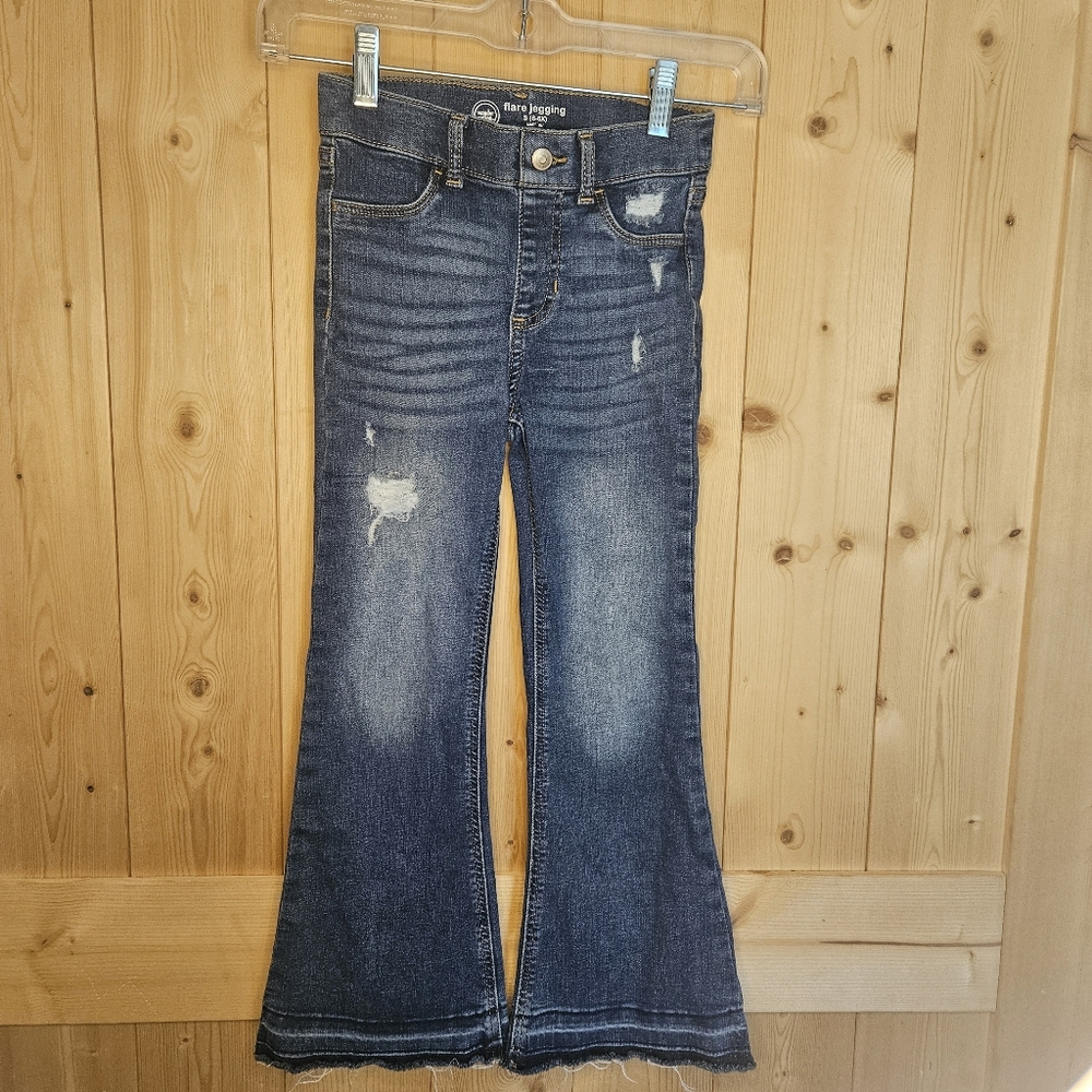 Size6/6x Wonder Nation Girls Distressed Flare Jeggings With Raw Hem
